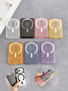 1pc PC Matte Transparent Magnetic Wireless Charging MagSafe Card Holder Phone Case, Compatible With Multiple Magnetic Phone Models, Strong Magnetic Matte Card Holder - Multicolor - View 2