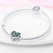 1pc S925 Sterling Silver Lucky Four-Leaf Clover Tree Of Life Bead, Horseshoe, Heart Tree, Infinity Symbol Multiple Styles, Inlaid With Emerald Green Zirconia And Green Enamel, Comes With Gift Box, Suitable For Bracelet Necklace DIY, Symbolizes Peace And Good Luck Gift Accessory - Multicolor - View 6