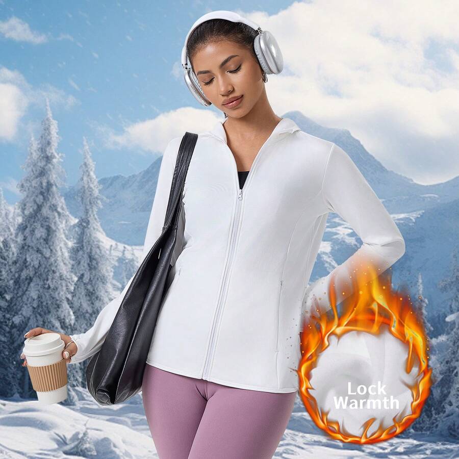 New Women's Slim Fit Fleece Jacket, Knitted Outdoor Sports Top, Fashionable For Autumn/Winter - White - View 1