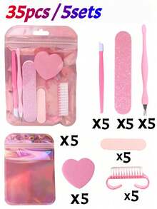 7-In-1 Nail Care And Callus Removal Tool Set, Includes Nail File, Pink Nail Buffer, V-Shaped Callus Pusher, Callus Remover, Heart-Shaped Nail Buffer, Storage Bag - Complete Nail/Foot Care Tool Set, Portable Travel Set, Daily Use, Nail File, Tool Accessories - Multicolor - View 11