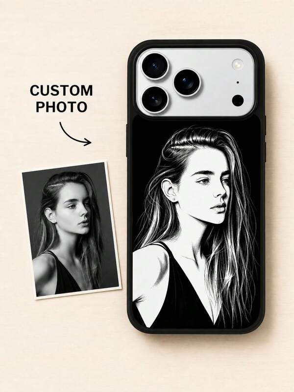 Customized Brushstroke Sketch Phone Cases, Black And White Line Portrait Phone Protectors, Personalized Hand-Drawn Character Phone Cases, Customized Photo Sketch Gifts, Minimalist Style Customized Portrait Phone Cases.