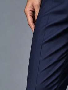 Pantalones formales largos y lisos para hombre, otoño - Azul Marino - Ver 4