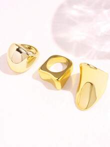 3件組時尚獨特幾何不對稱極簡金戒指，女款，適合日常配戴、度假與派對 - 彩色 - 查看 9
