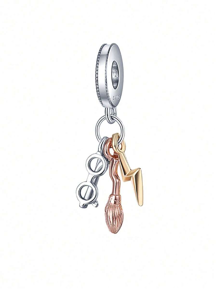 1 pieza colgante de joyería DIY de plata de ley S925 con rueda de gafas y cicatriz de rayo, cuentas y accesorios de joyería adecuados para pulseras de mujer y - Multicolor - Ver 1