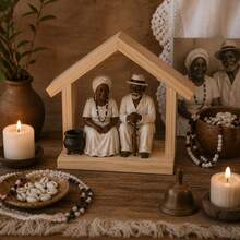 Casa casinha preto velho madeira maciça pinus umbanda candomblé suporte para imagens decoração altar congá artigos religiosos adorei as almas fé oratório - 1PC - Visão 7