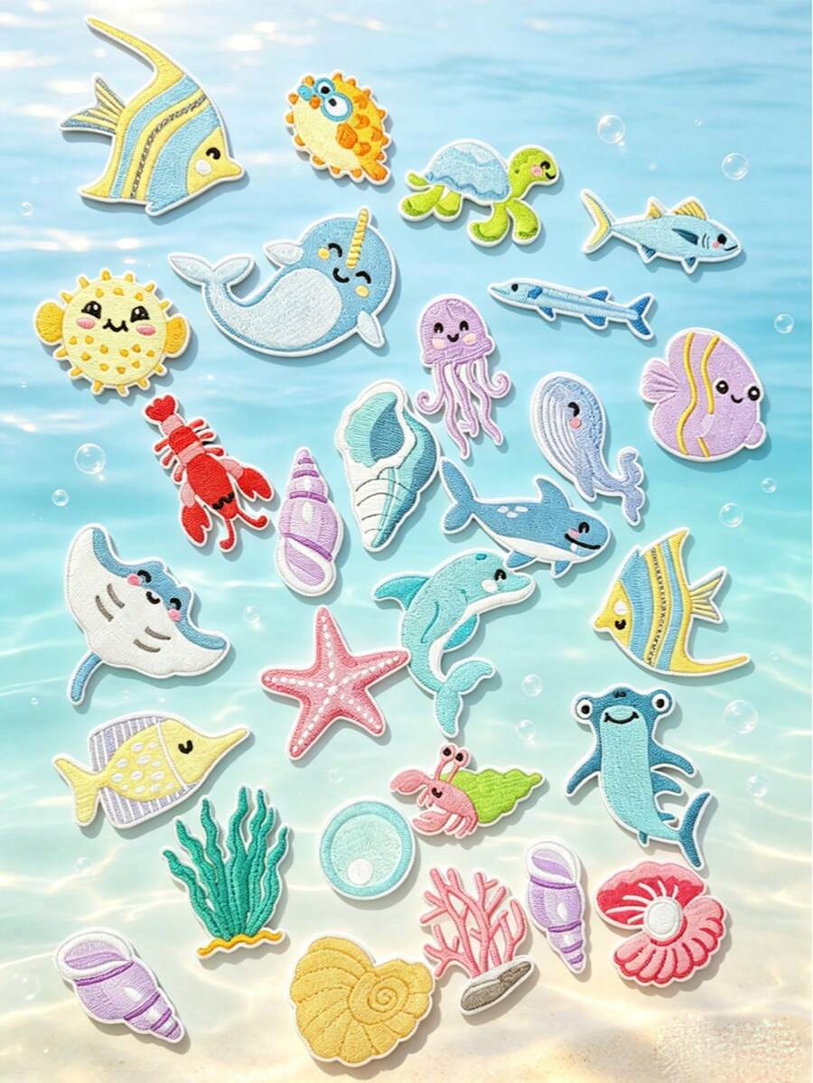 5/10/20pcs Random Ocean Embroidery Appliques, Cute Playful Ocean ...