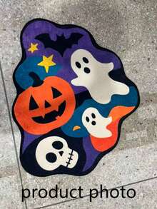 1pc Halloween Ghost Skeleton Wavy Edge Shaped Floor Mat, Decorative Rug, Floor Mat, Carpet, Living Room Rug, Bedroom Rug, Halloween Carpet - Multicolor - View 3