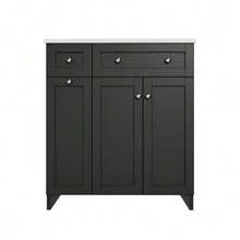 76 X 47 X 86 Cm, Freestanding Washbasin, Lacquered Surface, Leak-Proof Ceramic Basin, 8-Drawer Unit, Soft-Close Drawers, Soft-Close Hinges, Silver Handles, White. - Black - View 8