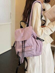 Mochila pequeña de estilo japonés popular primavera/verano 2026, color bloque fresco con solapa y cordón, bolso escolar versátil de moda para mujer, estilo universitario para estudiantes de secundaria, bachillerato y universidad, bolso de clase, bolso pequeño, versión coreana casual versátil, ligera y plegable, adecuada para uso diario - Multicolor - Ver 6