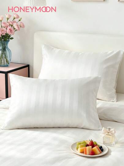 HONEYMOON 2PCS 300T 100%Cotton Stripe Pillowcases, Soft Touch, Envelope Closure, Luxury Hotel Style Pillow Covers,Suitable For Households And School Dormitories