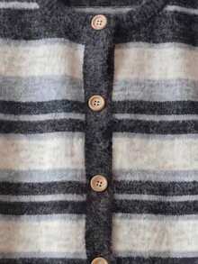 JIANHU Autumn/Winter Striped Knit Vest, Women's Comfortable Fuzzy Sweater Vest, Button Front, Casual Layering Fall - Dark Gray - View 8