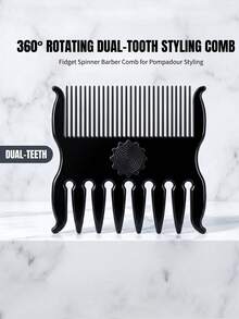 Peine giratorio 360° de doble cara con dientes anchos y finos en color negro, peine de peinado y cuidado de barba para hombres, peine de textura de cabello con dientes anchos, peine de dientes finos para cabello liso y flequillo de mujeres, peine giratorio portátil de bolsillo para alivio del estrés - 8360#Peine con rodamiento negro - Ver 4