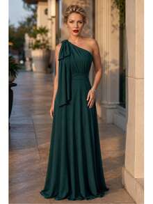 Long Dress For Bridesmaid Wedding Graduation Light Party - Dark Green - View 4