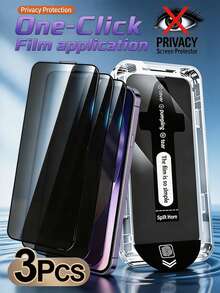 3pcs/Pack, Anti-Dust Anti-Peeping Screen Protector, Quick Installation, Tempered Glass Material, Anti-Peeping, Full Coverage, No Case Interference, Scratch-Resistant, Wear-Resistant, Suitable For Phone Screen Protection, Compatible With IPhone17e/17 Pro Max/17 Pro/17/17e/16 Pro Max/16 Pro/16 Plus/16/15 Pro Max/15//14/13 And Other Models. - Black - View 15