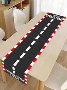1 pièce Chemin de table et tapis de jeu de piste de course, en matériau polyester, motif de route à damier noir et blanc avec design de ligne de départ, convient pour fête d'anniversaire, table à manger, salle de jeux et décoration intérieure/extérieure de la maison, plusieurs tailles disponibles, décoration d'automne pour la maison, décoration d'automne - Multicolore - Voir 8