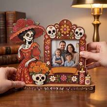 1pc Wooden Photo Frame, Gothic Sugar Skull Altar Decoration Wooden Memorial Photo Frame, Holiday Decorative Plaque, Day Of The Dead Decoration - Picture Frame - View 4