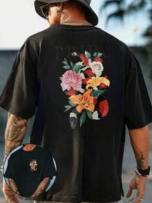 Floral Print T-Shirt 180 G/M² Cotton Crew Neck Breathable Regular Fit For Summer Festivals - Black - View 2