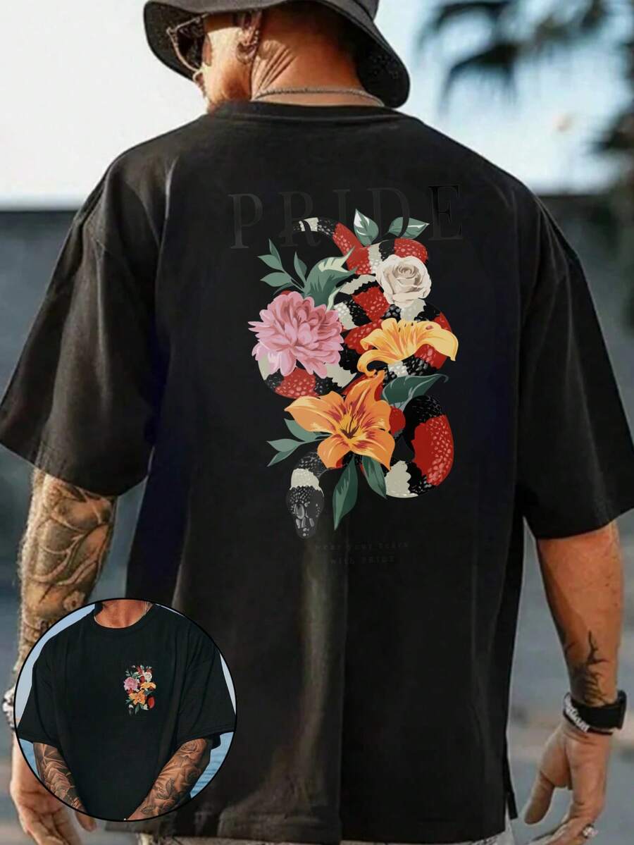 Floral Print T-Shirt 180 G/M² Cotton Crew Neck Breathable Regular Fit For Summer Festivals