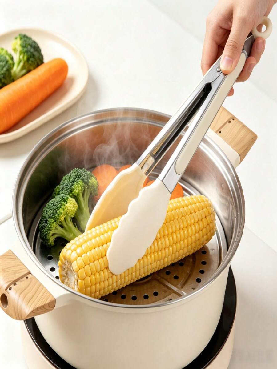 Healthy Stainless Steel & Silicone BBQ Tongs, Heat-Resistant Anti-Scald Wear-Resistant Kitchen Tongs, Smooth Non-Scratch Grip, Suitable For Steak, BBQ, Baking, Salad, Indoor Kitchen And Outdoor BBQ Party, Multi-Functional Reusable Cooking Tool - Multicolor - View 1