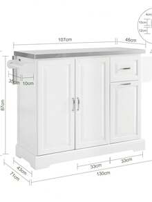 SoBuy | Kitchen Trolley With Foldable Extension | Kitchen Cart With 2 Drawers | Kitchen Cabinet MDF For Small Spaces | 107*71*91 Cm - 白色 - 查看 3