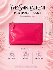 YSL Glossy Pink Makeup Bag, Patent Leather, Eye-Catching, Spacious, Perfect For Daily Storage And Travel - Pink - View 11