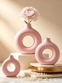 Round Plastic Vase Decor, Decorative Vase, Artistic Vase, Minimalist Living Room Ornament, Centerpiece, Tabletop Decoration. Suitable For Home Tabletop Display, Wedding Decor, Valentine's Day Decor And Other Wedding Decor. - Multicolor - View 3