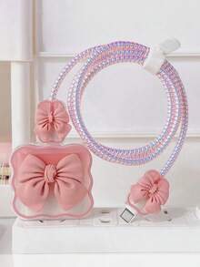5pcs/Set Bowknot Charging Cable Protector, Ombre Pink Charger Protector 1.5m Laser Cable Winder, Cable Organizer, Compatible With Apple 12/13/14 20W Fast Charging Cable Charger Protector - Multicolor - View 5