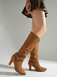 Autumn/Winter New High-Top Boots Thick Heel High Heel Women's Boots Plus Size - Brown - View 9