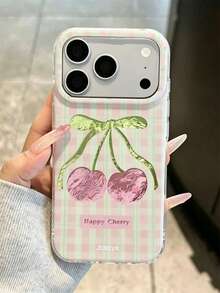 Casing Ponsel Motif Kotak-kotak Pita Ceri Lucu Y2K Kompatibel dengan iPhone 17 Pro Max 17 Pro 17 16 Pro Max 16 Pro 16 15 Pro Max 15 Pro 14 Pro Max 14 Pro 13 12 Pro Max 11 Penutup Belakang Tekstur Laser Tinfoil - Ceri Berkotak-kotak - View 5