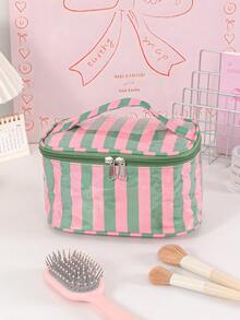 Portable Vertical Stripe Cosmetic Case Waterproof Large Makeup Bag Cute Aesthetic Toiletry Bag Handheld Beauty Handbag For Women Daily & Vacation Use - Multicolor - View 15