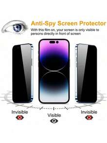 2 pcs Pelindung Layar Anti-Intip 28° Kompatibel dengan iPhone 18 Pro/18 Pro Max/17 Pro Max/17/16 Pro Max/16 Plus/16/15 Pro Max/14/13/12/11/X/XS/XR/XS Max, Cakupan Penuh Privasi, Sensitif Sentuhan, Tahan Gores - Hitam - View 2