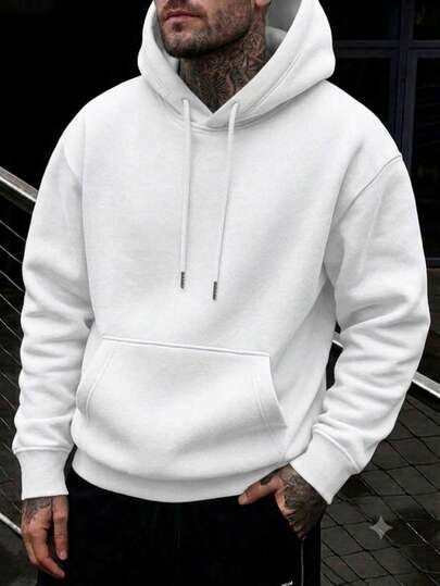 Men's Casual Solid Color Drawstring Sweatshirt, Spring/Autumn Thin Style, Plus Size Loose Fit 1XL-6XL, Suitable For People With Higher Body Weight