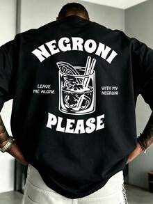 Men's Plus Size Casual Letter Pattern Round Neck Short Sleeve T-Shirt - 黑色 - 查看 1