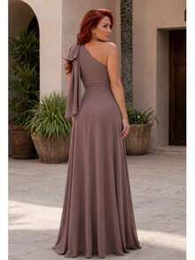 Long Dress For Bridesmaid Wedding Graduation Light Party - Mocha Brown - View 5