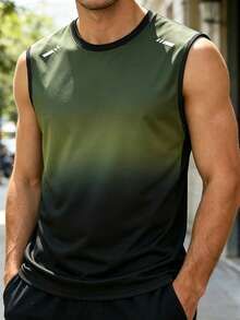 Men's Fitness Workout T-Shirt Tank Top, Athletic Training Sleeveless Top Sports Summer - Army Green - View 5