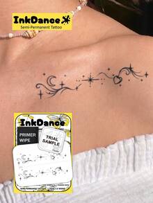 1 Set "Celestial Trail" New Technology Tattoo Stickers, Semi-Permanent, Dot Style, Magical Fantasy, Moon Stars Hearts, Temporary Tattoo, Realistic Tattoo, Waterproof Long-Lasting Design, Plant-Based Formula, InkDance, Ink Dance X161 - Black - View 7