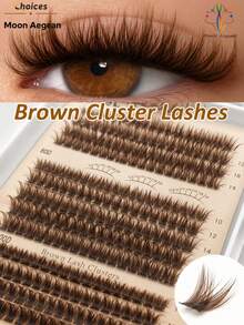 [Lowest Price In 30 Days]240pcs 60+80+100D-Curl Fluffy Brown Colored Lightweight Cluster False Eyelashes, Thick & Voluminous Individual Lashes, Natural Brown Makeup, Soft & Comfortable, Suitable Eyelash Extension At Home, Eyelash C - D 2 - 查看 9