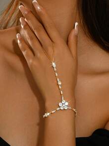 1pc Fashion Minimalist Flower Hand Chain, Summer Beach Party Jewelry, Suitable For Wedding Banquet - Multicolor - View 10