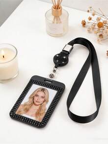 Shiny ID Card Holder With Lanyard, ID Card Storage Box, Anti-Loss Lanyard, Student ID Card Holder, Self-Service Restaurant Card Holder, Slide Cover, Dual Card Slot, Small Card Slot, Bus Card Holder, Non-Contact, Bank Card Holder, Subway Card Storage, Adjustable Portable ID Card Holder Decorative Keychain, Suitable For Office Workers And Students, Perfect Gift, Back To School Gift, Couple Card Holder, Bank Card Holder, Travel Essential, Back To School, Commuting, Business Trip, Vacation - Multicolor - View 8