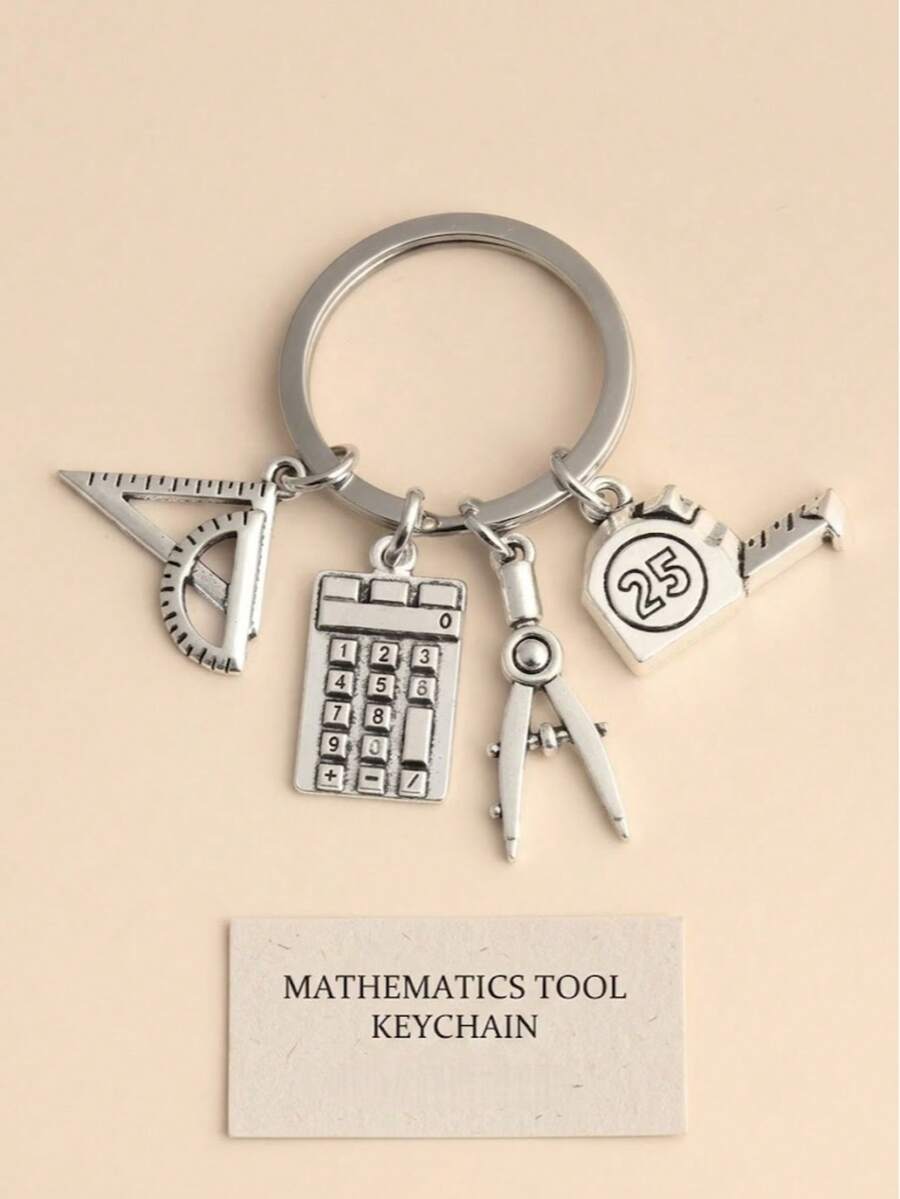 1pc Math Keychain, Compass Protractor Pendant, Graduation Gift For Students And Teachers, Back To School Backpack Charm, Fun Gift - Multicolor - View 1