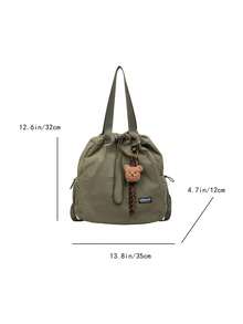 New Fashion Casual Minimalist Unisex Drawstring Closure Solid Color Retro Large Capacity Multi-Pocket University Student Backpack, Lightweight Multipurpose Shoulder Bag For Short Trip, Hiking - Multicolor - View 13