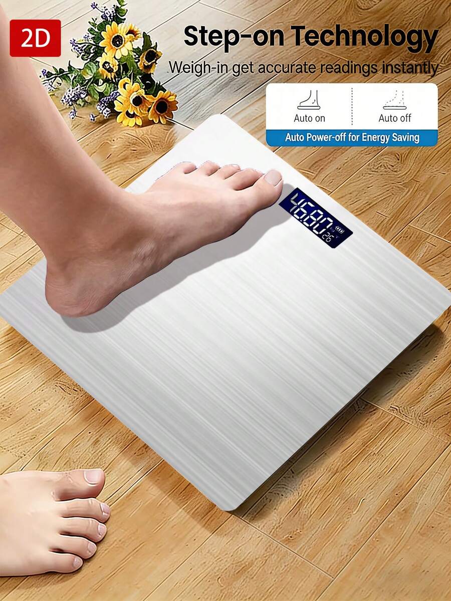 1pc Metal Silver Electronic Bathroom Scale, Indoor Temperature Display, Measures Weight Up To 400lbs/180kg, Tempered Glass Surface, Temperature Detection, Uses AAA Batteries (Not Included)