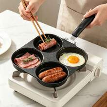 1pc Divided Cast Iron Skillet, With Single Handle, Divided Design Makes Cooking Easier, Suitable For Frying Eggs, Pancakes And Breakfast Pan, Ideal For Home Kitchen And Restaurant Tools, Perfect For Making Sausages, Eggs And Other Foods. - View 4