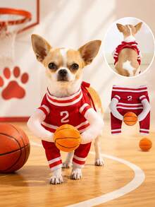 1PC Cosplay Basketball Player Dog Costume Pet Halloween Party Outfit Funny Dogs Cats Sports Jersey Clothes With Basketball Design Funny Party Pets Dress Up Clothes - Multicolor - View 3