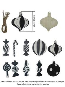 20/10Pcs Indoor Christmas Tree Decoration Set - Black & White Candy Cane Christmas Tree Ornaments, Cute Candy Decorations, Tree Topper, Home Office Holiday Party Vase Decor, Christmas Tree Hangings, Christmas Gifts, Christmas Room Decor - Christmas Black Ornament - View 8