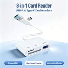 USB+Type-C 2合1 T型記憶卡讀卡器 SD/TF/USB 相機追蹤讀卡連接器 旅行便攜記憶卡轉接頭 相容手機 17/16/15/S26/S25/S24/523/522/521/Pad/筆電系列讀卡器 - 白色 - 查看 1