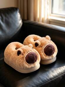 Children's Cartoon Capybara Warm Simple Anti-Slip Cute Fuzzy Slippers Autumn/Winter New Style - Khaki - View 1