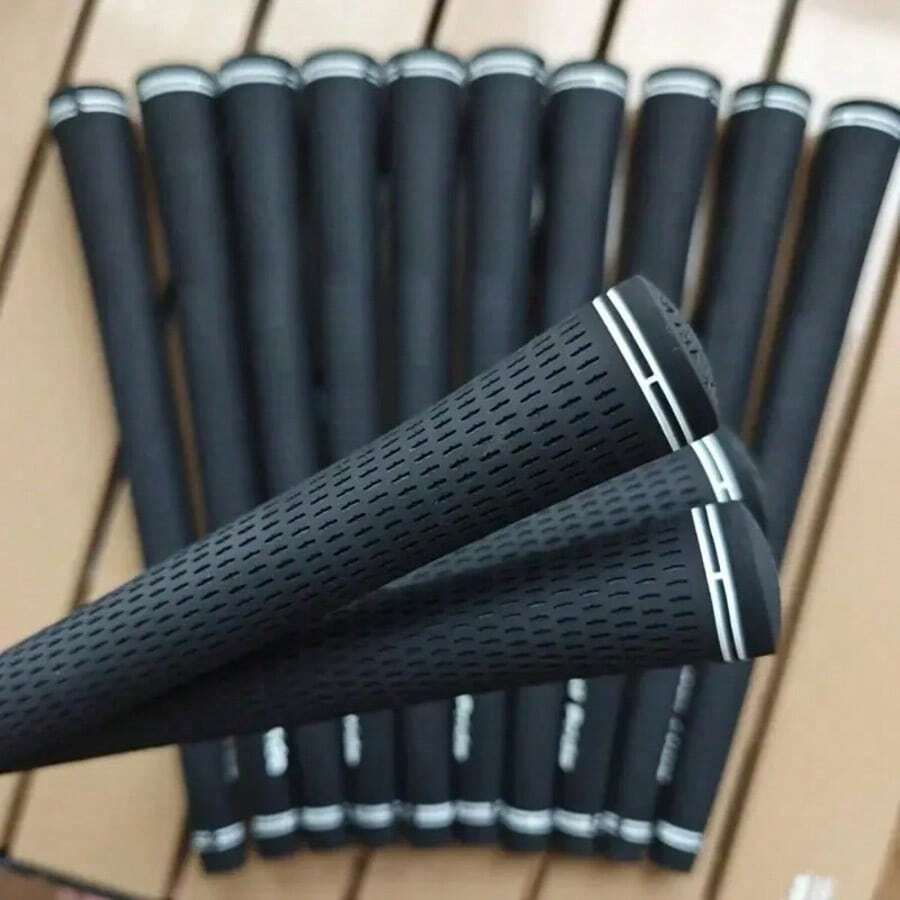 1/13PCS Perforated Anti-Slip Rubber Golf Club Grips, Hollow Breathable Hole Golf Grip Accessories, Suitable For Golf Club Refurbishment And Modification, Daily Golf Practice, Home Golf Swing Practice, Outdoor Driving Range Training, RV Golf Travel Storage - Black - View 1