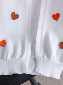 Girls Cute Heart Embroidery Long Knit Cardigan Sweater, No Buttons, Suitable For Daily Wear, Vacation, Spring, Autumn, Winter - White - View 4