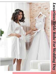5 Pieces Bride Bridesmaids Robe Set Silky Bathrobe Bridal Shower Wedding Party,Weeding Season Short Dress Gown Initial Letter Robe, Morning Robe And Sleeping Robe - White and Red Combination - View 6